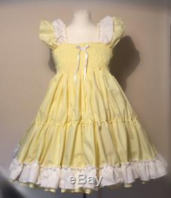 ALL SIZES £45 Adult Baby Sissy Frilly Dress Cross cosplay abdl yellow bonnet