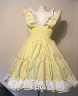 ALL SIZES £45 Adult Baby Sissy Frilly Dress Cross cosplay abdl yellow bonnet