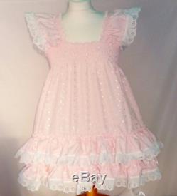 ALL Sizes £45 Adult Baby ABDL Sissy Pink Broderie Anglais Frilly Dress Cosplay