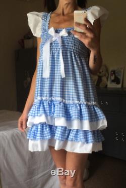 ALL Sizes 55GBP Adult Baby Sissy ABDL BLUE or pink gingham frilly dress cosplay