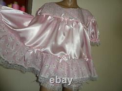 Adult Baby Doll Sissy Pink Satin + Daisy Dress 44 + Pants Set