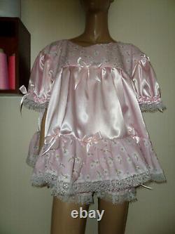 Adult Baby Doll Sissy Pink Satin + Daisy Dress 52 + Pants Set