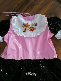 Adult Baby Kleid Dress Windelnhose Sissy PVC LACK Diaper PLASTIK Rosa Schwarz XL