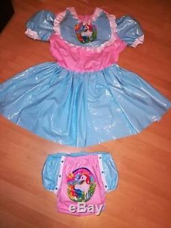 Adult Baby Kleid Windelhose Gummihose Sissy PVC LACK Diaper Plastik EINHORN XL