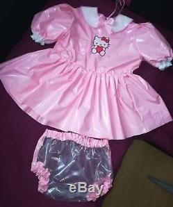 Adult Baby Kleid Windelhose Gummihose Sissy PVC LACK Diaper Plastik HALLO KITTY