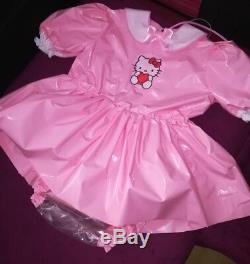 Adult Baby Kleid Windelhose Gummihose Sissy PVC LACKPlastik HALLO KITTY XS- S