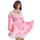 Adult Baby Sexy Girl Pink Low Cut Long Sleeved Satin Sissy Dress With Lace Trim