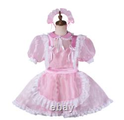 Adult Baby Sexy Girl Pink Organza Semi Transparent Short Sleeved Sissy Dress