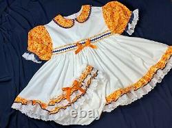 Adult Baby Sissy (44 CHEST) Orange Flower Eyelet Dress Diaper Cover ABDL Little