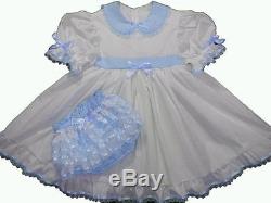 Adult Baby Sissy Basic Blue & White Dress Set Binkies n Bows