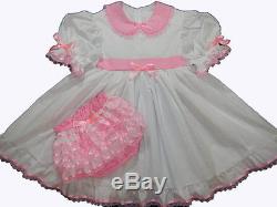 Adult Baby Sissy Basic Pink & White Dress Set Binkies n Bows