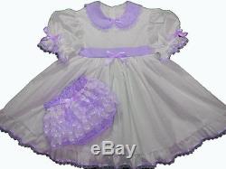 Adult Baby Sissy Basic Purple & White Dress Set Binkies n Bows