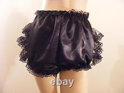 Adult Baby Sissy Black Satin Frilly Bum Diaper Cover Panties Fancydress Cosplay