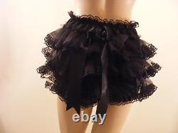 Adult Baby Sissy Black Satin Frilly Bum Diaper Cover Panties Fancydress Cosplay