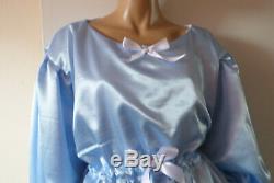 Adult Baby Sissy Blue Satin Pretty Frilly Ruffle Dress 52 Long Puffed Sleeves