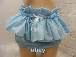 Adult Baby Sissy Blue Spotted Diaper Cover Panties With Optional Linings
