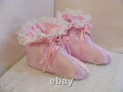 Adult Baby Sissy Booties Slippers Padded Satin Opt Lock Chain Bells Cosplay