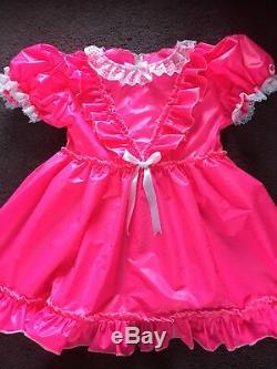 Adult Baby Sissy Bright Pink Noisy Waterproof Short Dress up to 42 chest