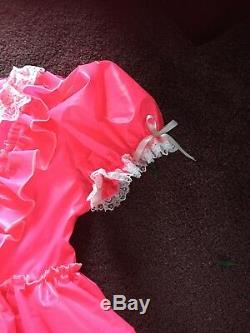 Adult Baby Sissy Bright Pink Noisy Waterproof Short Dress up to 42 chest