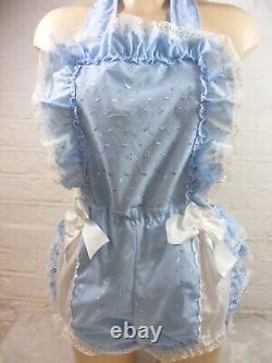 Adult Baby Sissy Broderie Anglais Blue Romper Sun Suit Dungarees Fancy Dress