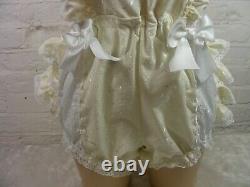 Adult Baby Sissy Broderie Anglais Cream Romper Sun Suit Dungarees Fancy Dress