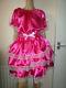 Adult Baby Sissy Deep Pink Satin Pretty Frilly Ruffle Dress 44 Puffed Sleeves