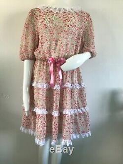 Adult Baby Sissy Dress pink floral semi sheer fabric up to 44 chest