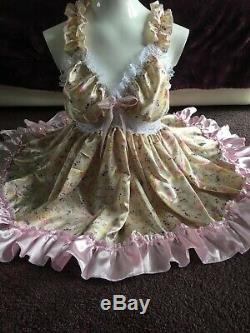 Adult Baby Sissy Floral Satin And Lace Baby Doll Dress