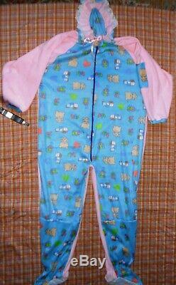 Adult Baby Sissy Footie Pajamas With Hood Allover One Piece Dress