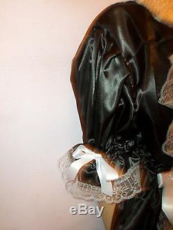 Adult Baby Sissy French Maid Satin Dress 42 Pretty Frill Hem Apron + Mop Cap