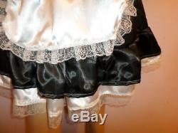 Adult Baby Sissy French Maid Satin Dress 48 Pretty Frill Hem Apron + Mop Cap