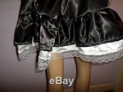 Adult Baby Sissy French Maid Satin Dress 52 Pretty Frill Hem Apron + Mop Cap