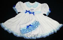 Adult Baby Sissy Littles ABDL Blue Gingham BABY GIRL embroidered Dress Set BnB