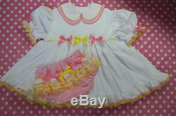 Adult Baby Sissy Littles NEW White BIRTHDAY CAKE DOUBLE CUTIE COLLAR Dress Set