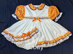 Adult Baby Sissy Littles abdl ORANGE Flower Dress Set and Diaper Cover