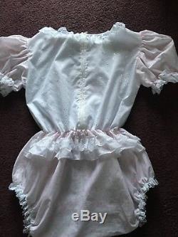 Adult Baby Sissy Lockable Romper Pink & white / Playsuit up to 46 Chest