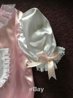 Adult Baby Sissy Lockable Romper Pink & white satin / Playsuit up to 42 Chest