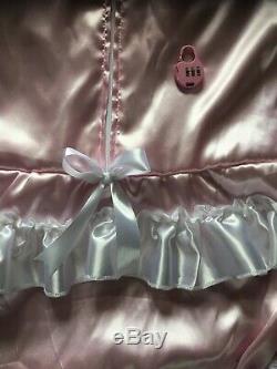 Adult Baby Sissy Lockable Romper Pink & white satin / Playsuit up to 42 Chest