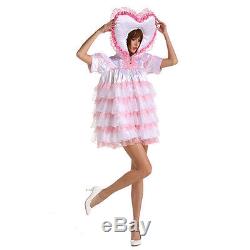Adult Baby Sissy Lockable Sweet Heart Soft Satin White Dress Cosplay Crossdress