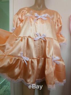 Adult Baby Sissy Peach Satin Pretty Frilly Baby Doll Dress 48 + Panties
