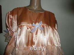 Adult Baby Sissy Peach Satin Pretty Frilly Dress 46 Chest White Lace