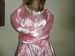 Adult Baby Sissy Pink Satin Bondage Straight Jacket Dress 42 Pretty Lace