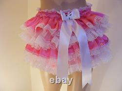Adult Baby Sissy Pink Satin Frilly Bum Diaper Cover Panties Fancydress Cosplay
