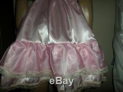 Adult Baby Sissy Pink Satin Organza Pretty Frilly Dress 44 Puffed Sleeves