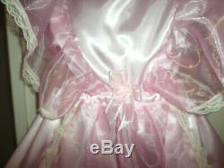 Adult Baby Sissy Pink Satin Organza Pretty Frilly Dress 52 Puffed Sleeves