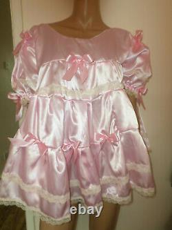 Adult Baby Sissy Pink Satin Pretty Frilly Baby Doll Dress 50 Chest 26 Long