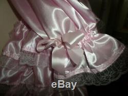 Adult Baby Sissy Pink Satin Pretty Frilly Ruffle Dress 42 Long Puffed Sleeves