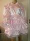 Adult Baby Sissy Pink Satin Pretty Frilly Ruffle Dress 46 Long Puffed Sleeves