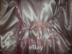 Adult Baby Sissy Pink Satin Pretty Frilly Ruffle Dress 48 Long Puffed Sleeves