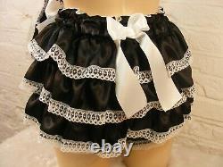 Adult Baby Sissy Satin Ruffle Bum Romper Dungarees Sunsuit French Maid